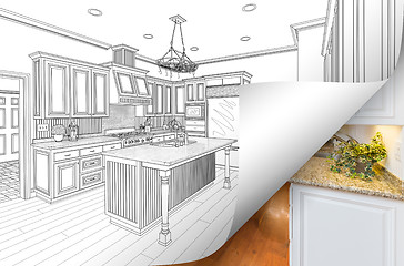 Image showing Kitchen Drawing Page Corner Flipping with Photo Behind