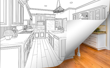 Image showing Kitchen Drawing Page Corner Flipping with Photo Behind