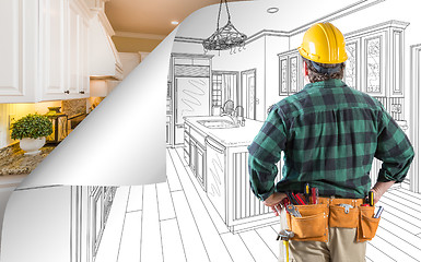 Image showing Contractor Facing Kitchen Drawing with Page Corner Flipping to C