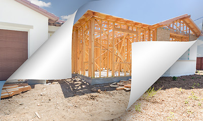 Image showing House Construction Framing with Page Corners Flipping to Complet