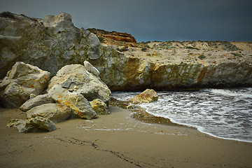 Image showing beautiful beach with rock formations in Milos