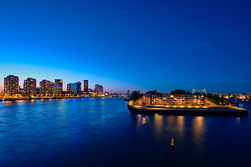 Image showing Rotterdam cityscape with Noordereiland at night,  Netherlands