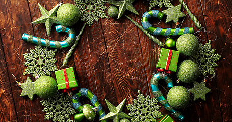 Image showing Christmas ornaments laid in circle