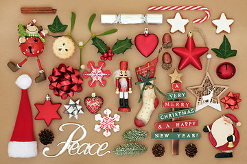 Image showing Peace Sign and Christmas Decorations