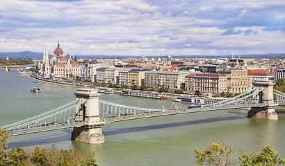 Image showing Panoramic view of Budapest with Parliament and Chain Bridge