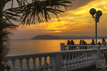 Image showing Resort embankment on sea at sunset