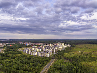 Image showing Aerial view of ecological district of city in forest