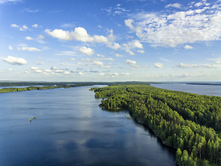 Image showing Landscape of wild forest and wild lake aerial view