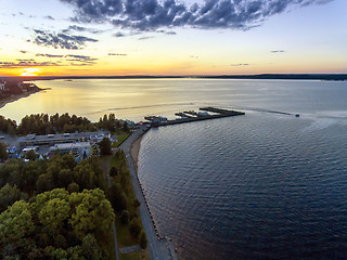 Image showing Aerial view of city port in lake harbour