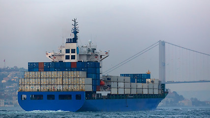 Image showing Container ship in the Bosphorus Strait. Istanbul, Turkey.