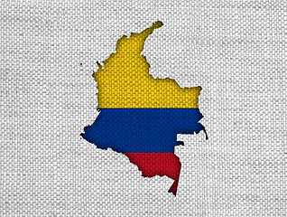 Image showing Map and flag of Colombia on old linen