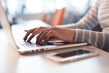 Image showing businesswoman using a laptop in startup office