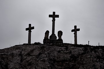 Image showing Crosses on the hill