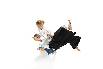 Image showing The two men fighting at Aikido training in martial arts school