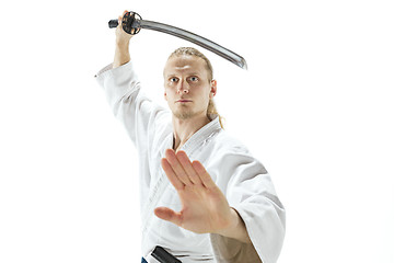 Image showing The young man are training Aikido at studio