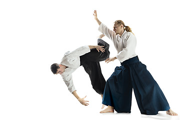 Image showing The two men fighting at Aikido training in martial arts school