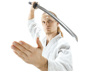 Image showing The young man are training Aikido at studio