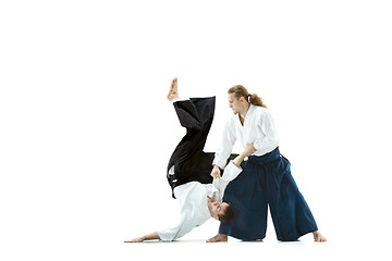 Image showing The two men fighting at Aikido training in martial arts school