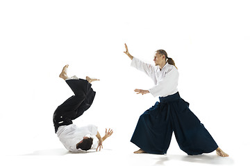 Image showing The two men fighting at Aikido training in martial arts school