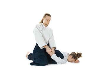 Image showing Man and woman fighting at Aikido training in martial arts school