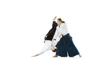 Image showing The two men fighting at Aikido training in martial arts school