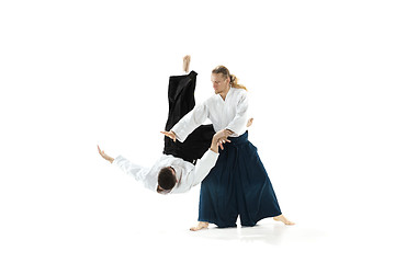 Image showing The two men fighting at Aikido training in martial arts school