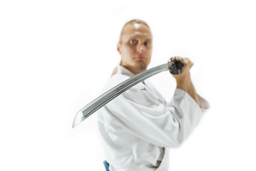 Image showing The young man are training Aikido at studio