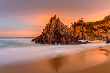 Image showing Beautiful sunrise light at Bingie Beach with soft motion flows