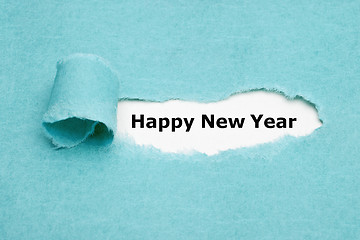 Image showing Happy New Year Torn Blue Paper Greeting Card