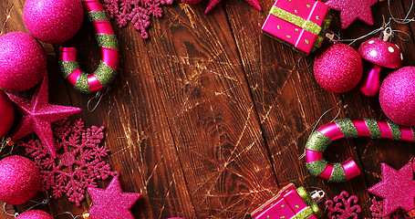 Image showing Bright Christmas decorations on table