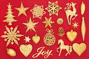 Image showing Christmas Gold Joy Sign and Decorations