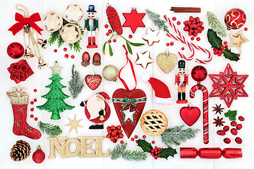 Image showing Christmas Noel Sign and  Bauble Decorations