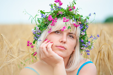 Image showing Woman at wheat meadow