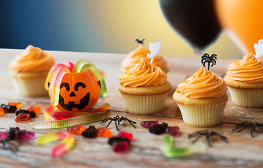 Image showing halloween party cupcakes or muffins on table