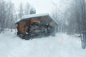 Image showing Winter Snowy Landscape with Log Cabin