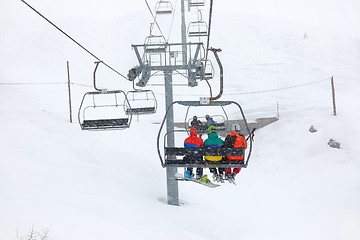 Image showing Ski lift in snow storm