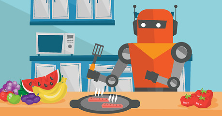 Image showing Robot housewife preparing breakfast at kitchen.
