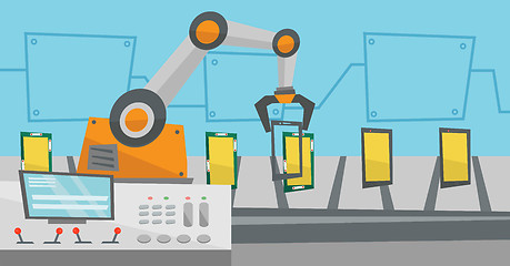 Image showing Automated robotic production line of smartphones.