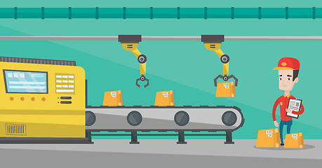 Image showing Robotic arm working on production line.