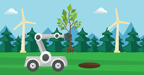 Image showing Robot machine plants a big tree.