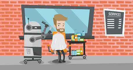 Image showing Robot hairdresser making haircut to a hipster man.