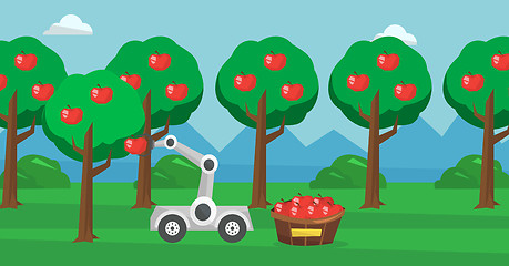 Image showing Robot picking apples at harvest time.