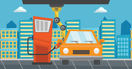 Image showing Robot filling up fuel into car at the gas station.