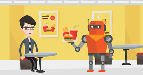 Image showing Robot making coffee for a client at coffee shop.