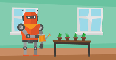 Image showing Robot housekeeper watering flowers.