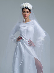 Image showing young bride in a wedding dress with a veil