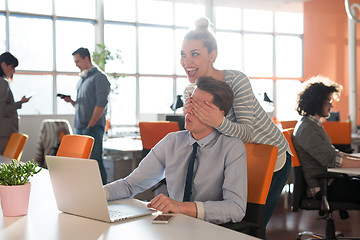 Image showing Two Business People Working With laptop in office