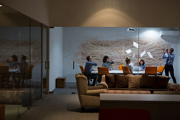 Image showing Group of young business people throwing documents