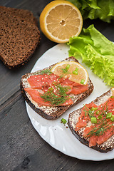 Image showing Sandwiches with salmon