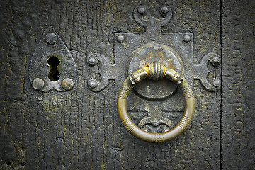 Image showing old metalic latch on wooden door